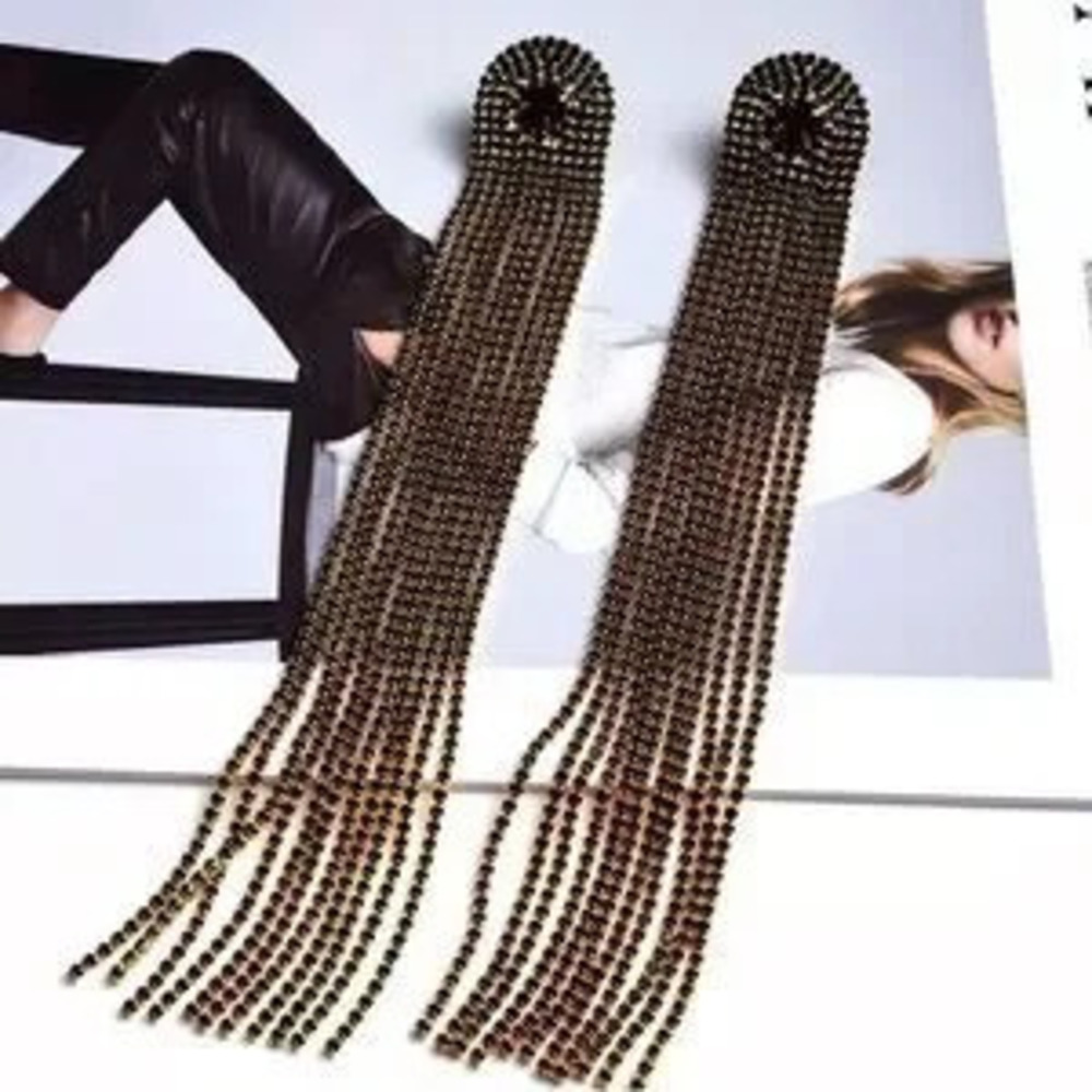 New Long, Crystal Black Tassel?Earrings Party Luxury Earrings 7 length